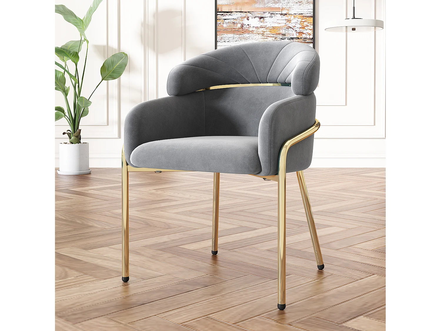 Krzesło do jadalni Velvet - 79 x 45 x 53 cm - do salonu i sypialni - cztery metalowe nogi - szare 4069935 - obrazek 1