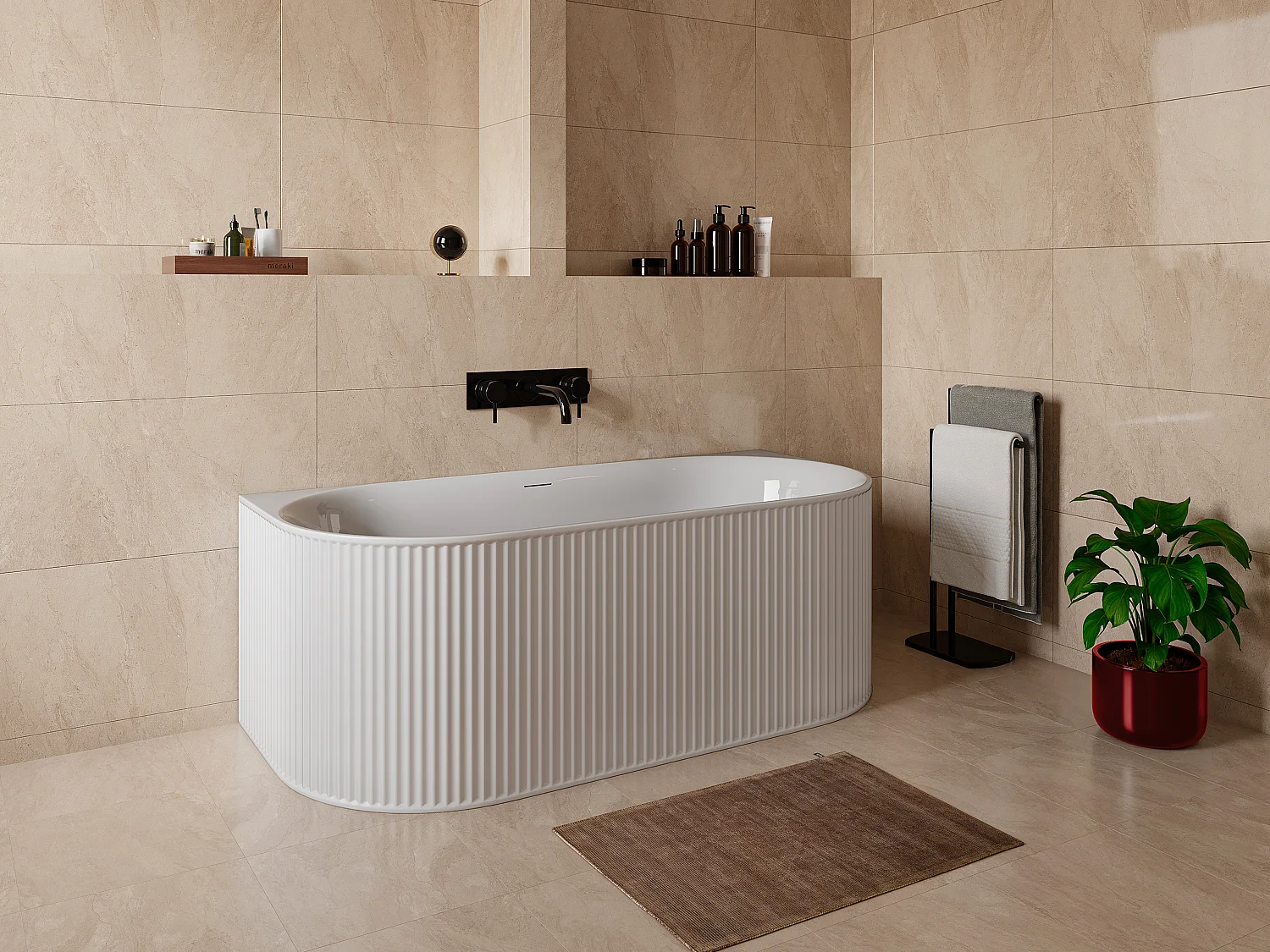 Wanna wolnostojąca przyścienna ryflowana - 240 l - 170 x 80 x 60 cm - Biały mat - Akryl - BARBORI 3177337 - obrazek 1