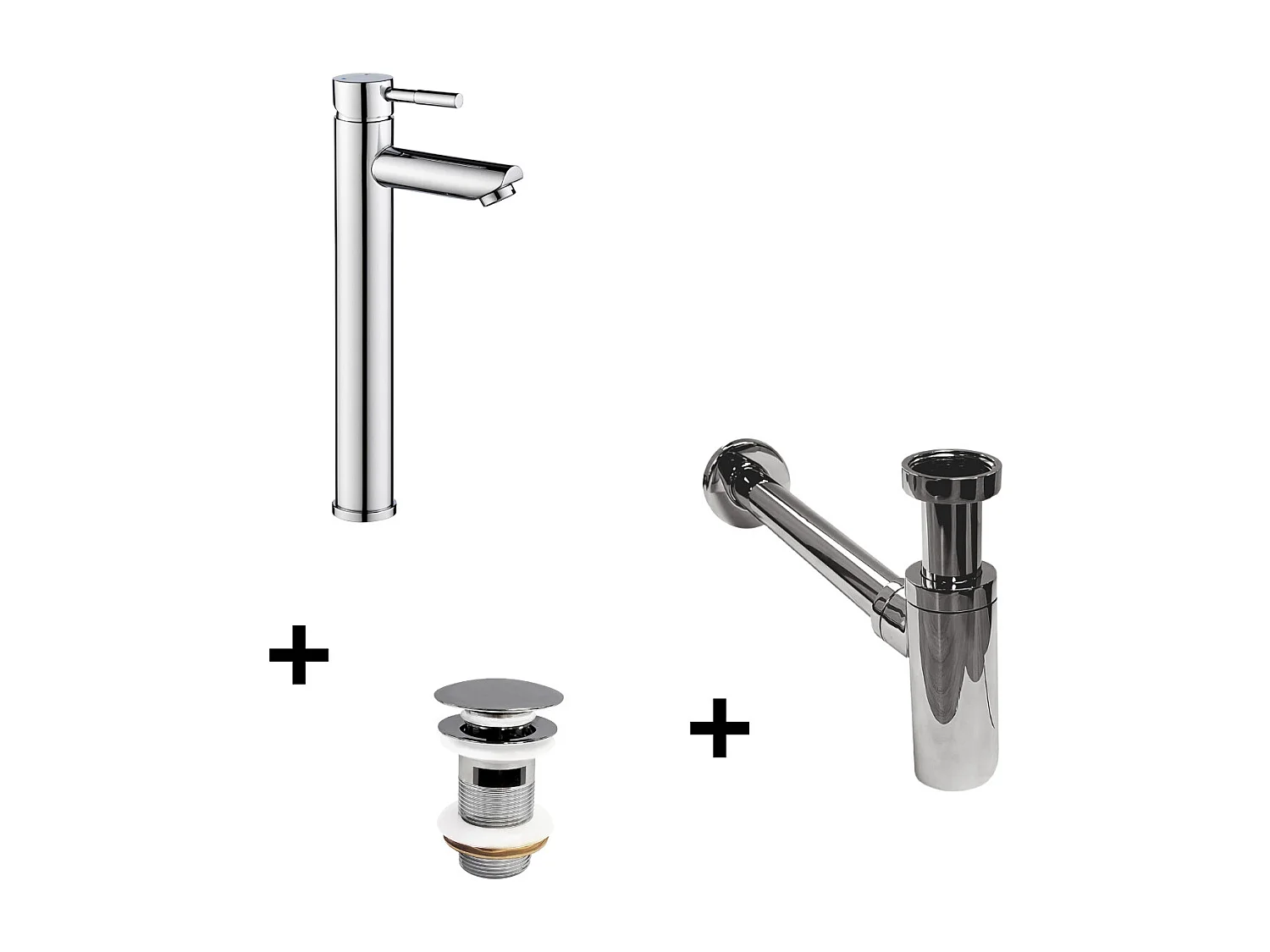 Bateria TAP z wysoką wylewką + odpływ CLINT + syfon SIMON 4079144