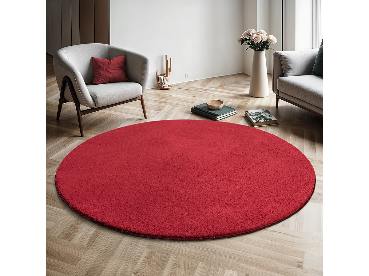 Dywan krótkim włosiem zmywalny antypoślizgowy – Czerwony – 120 cm Okrągły – RELAX 4081008