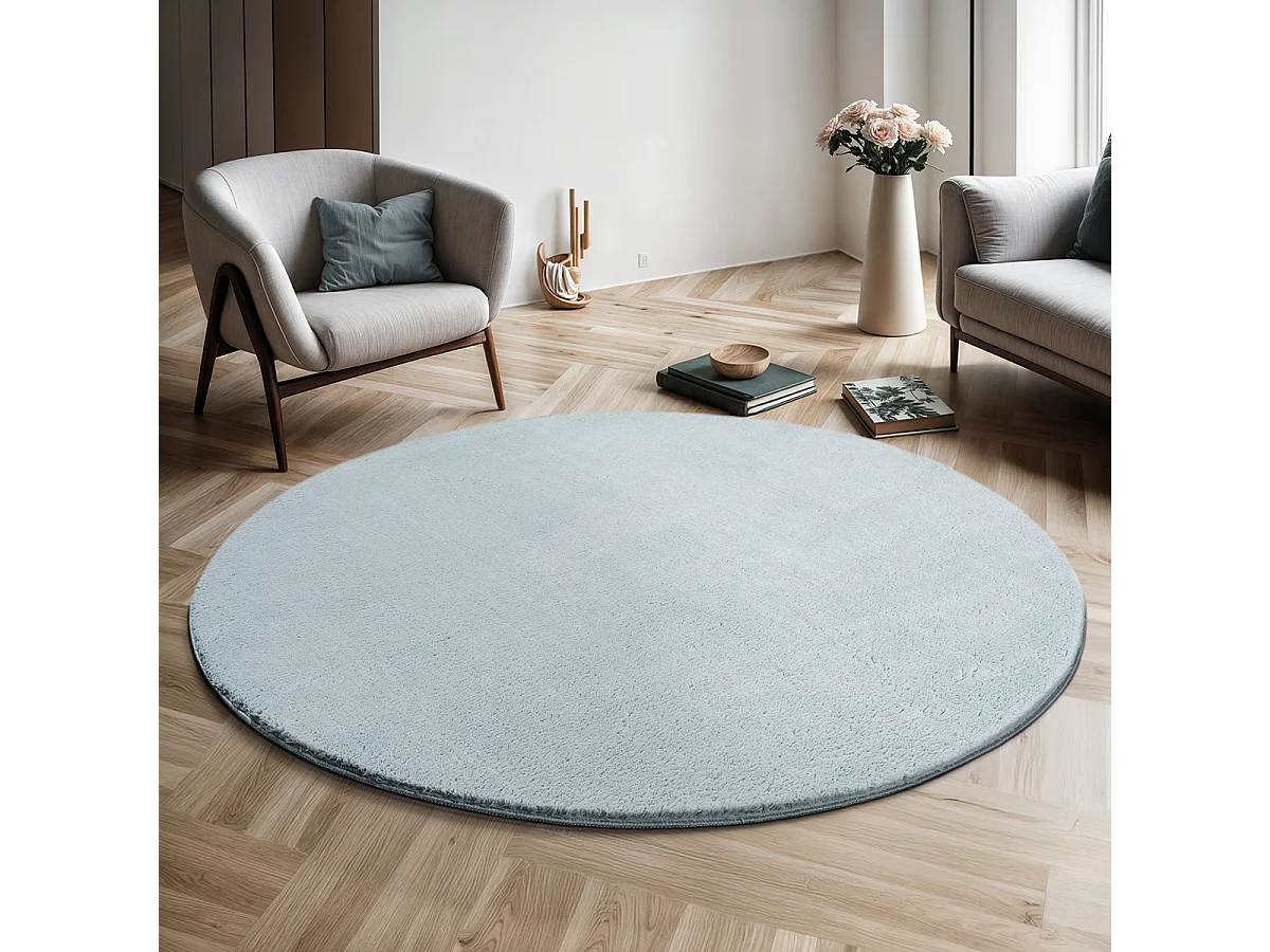 Dywan krótkim włosiem zmywalny antypoślizgowy - Niebieski - 120 cm Okrągły - RELAX 4081014 - obrazek 1