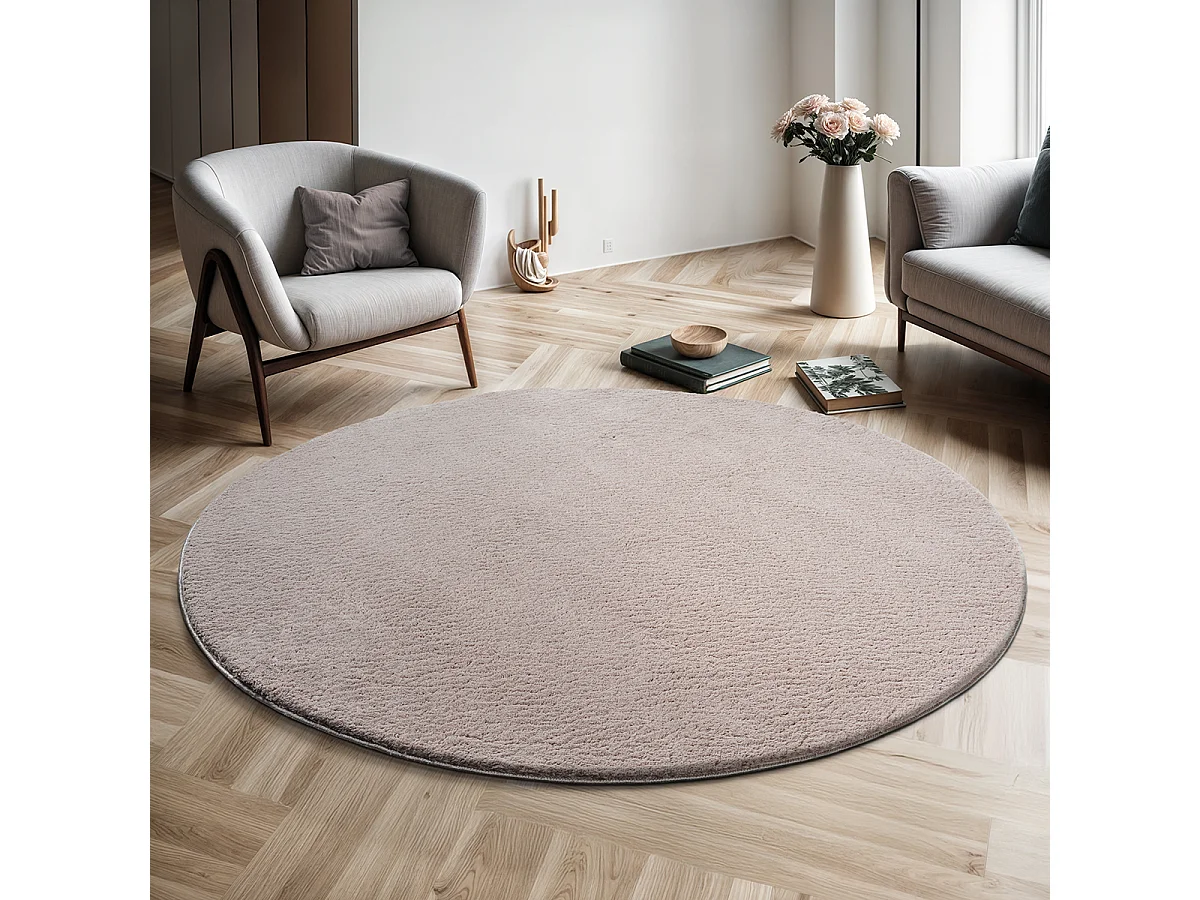 Dywan krótkim włosiem zmywalny antypoślizgowy - piasek - 160 cm Okrągły - RELAX 4081033 - obrazek 1
