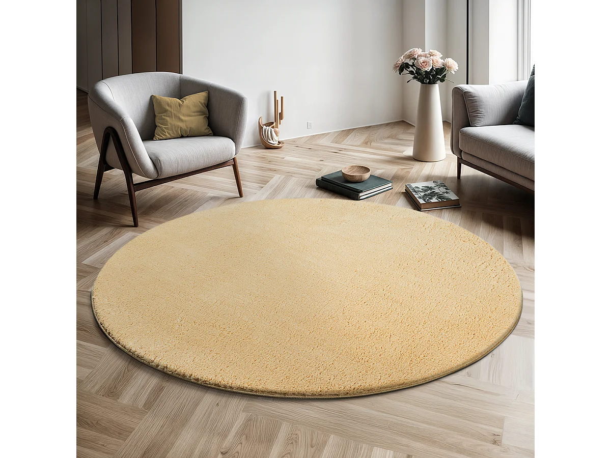 Dywan krótkim włosiem zmywalny antypoślizgowy - Złoto - 200 cm Okrągły - RELAX 4081048 - obrazek 1