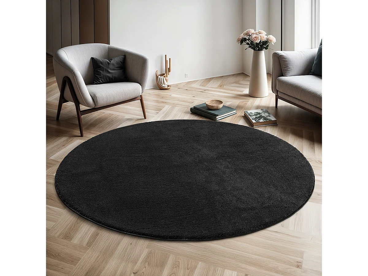 Dywan krótkim włosiem zmywalny antypoślizgowy – Czarny – 120 cm Okrągły – RELAX 4081209