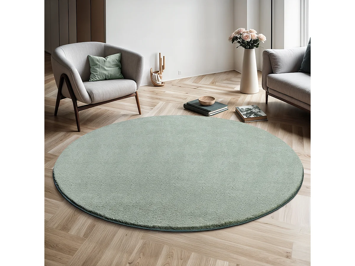 Dywan krótkim włosiem zmywalny antypoślizgowy - Zielony - 120 cm Okrągły - RELAX 4081217 - obrazek 1