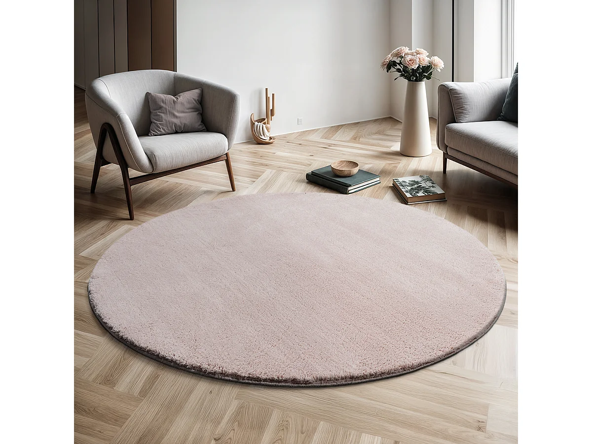 Dywan krótkim włosiem zmywalny antypoślizgowy - Różowy - 200 cm Okrągły - RELAX 4081276 - obrazek 1