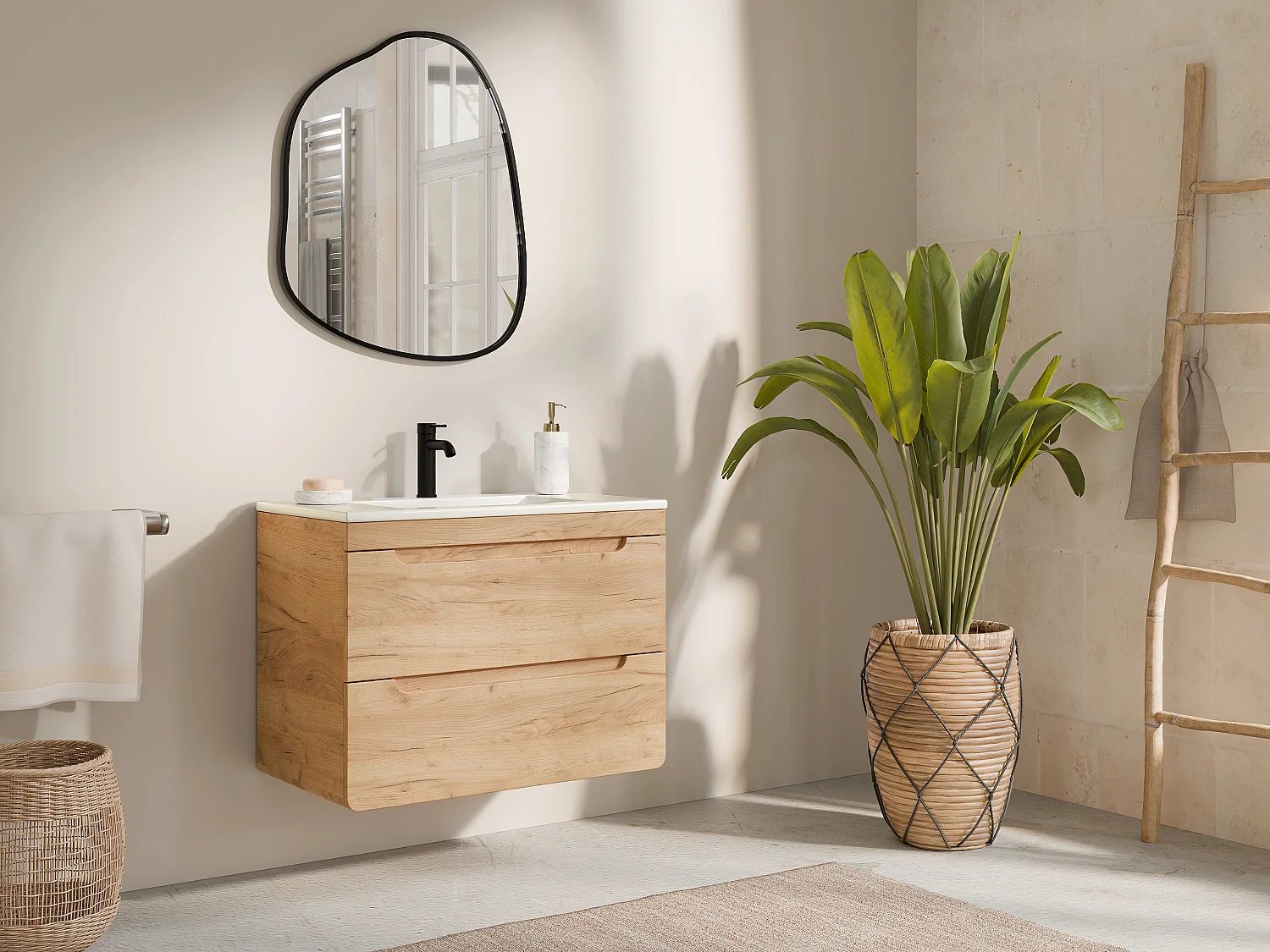 Szafka pod umywalkę podwieszana naturalna - 80 cm - ARUBA 3878816 - obrazek 1