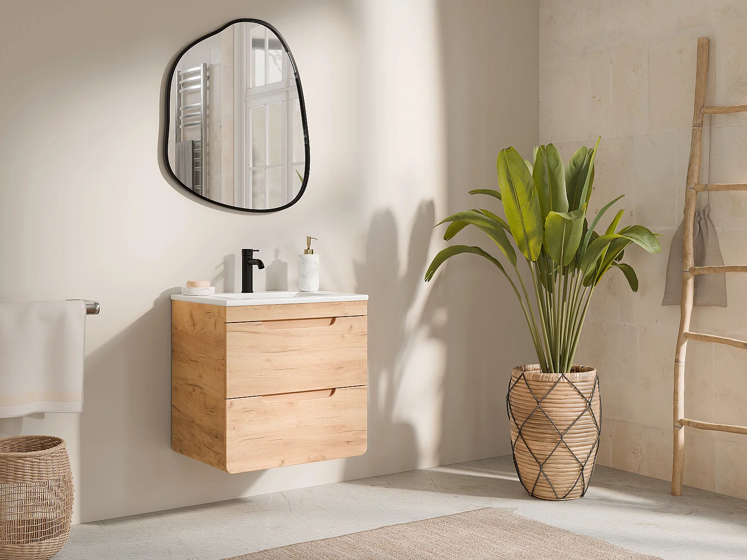 Szafka pod umywalkę podwieszana naturalna - 60 cm - ARUBA 3878817 - obrazek 1