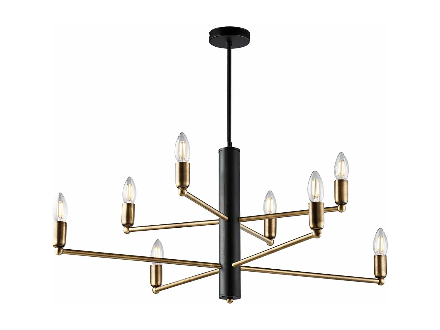 Lampa wisząca Isak z czarnego lakierowanego żelaza z wykończeniem z szczotkowanego mosiądzu, 8 świateł, H.66 Ø86 BL311-8-NR 3790292 - obrazek 1