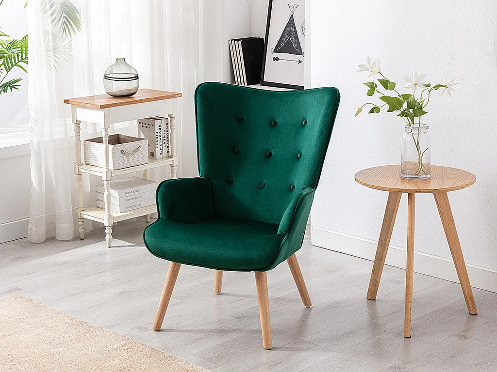Fotel VATELY z weluru w kolorze zielonym 132603 - obrazek 1