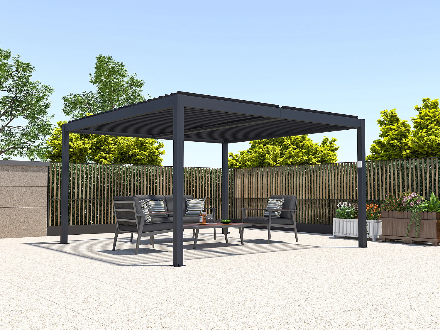 Pergola bioklimatyczna wolnostojąca elektryczna z antracytowego aluminium z otwieranym dachem 15,6 m² - AMADORA 3604146 - obrazek 1