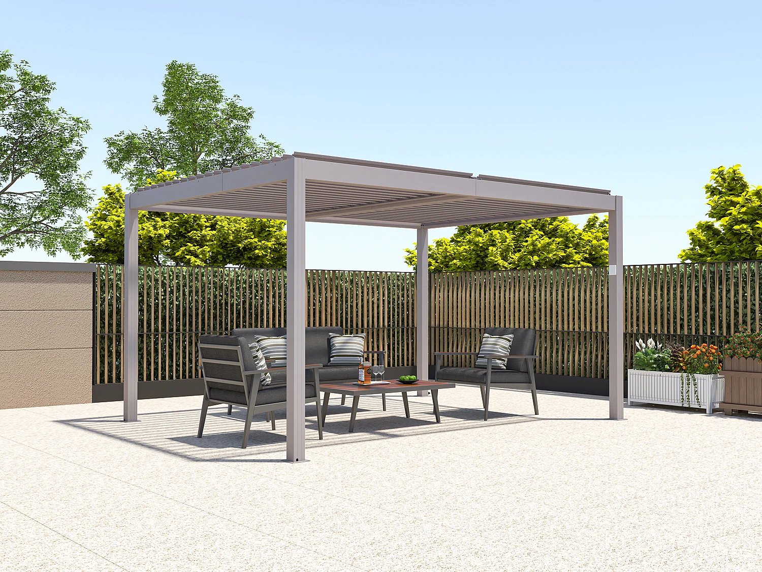 Pergola bioklimatyczna wolnostojąca elektryczna taupe z aluminium z otwieranym dachem 12 m² - AMADORA 3604144 - obrazek 1