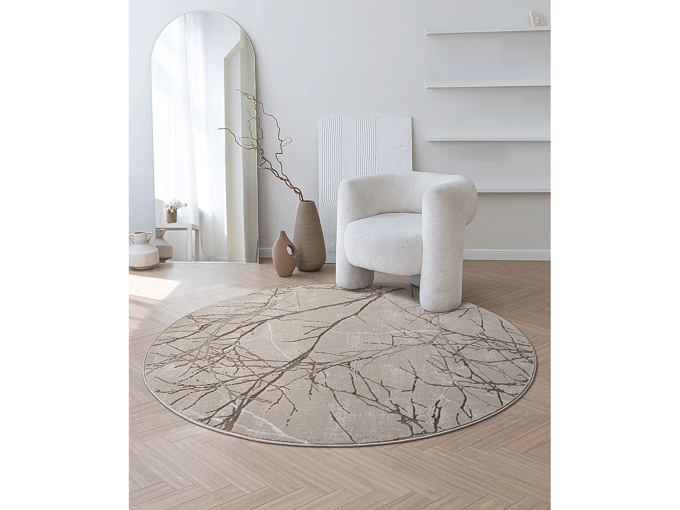 Dywan Mila Błyszczący Naturalny, Beżowy, 200 cm, okrągły 4144298 - obrazek 1