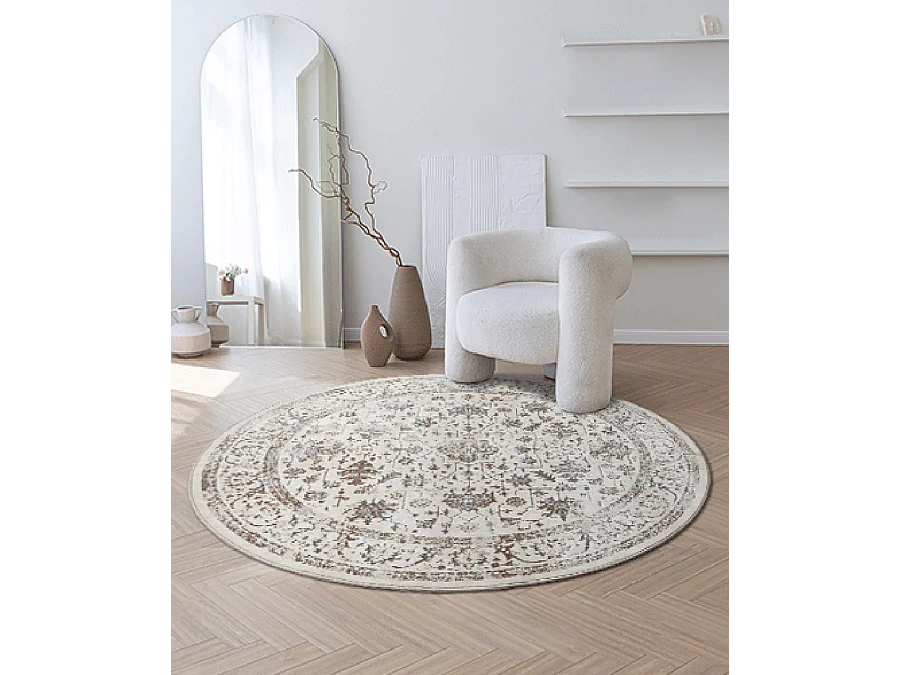 Dywan Mila Błyszczący Klasyczny Vintage, Kremowy, 200 cm, okrągły 4144968 - obrazek 1