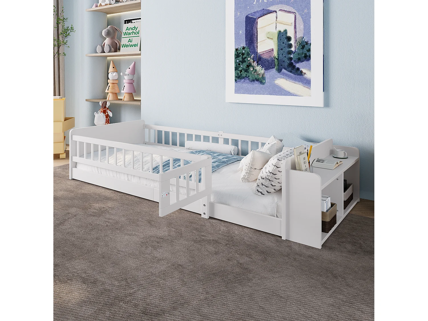 Łóżko dziecięce pojedyncze - 90 x 200 cm - z otwartą przestrzenią na przechowywanie - sosna - białe 4152974 - obrazek 1