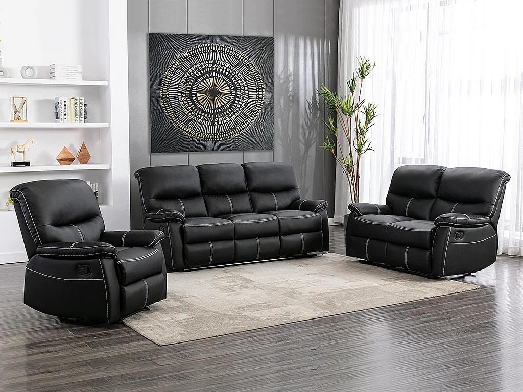 Fotel z funkcją relax z ekoskóry w kolorze czarnym CANBY 132627 - obrazek 1