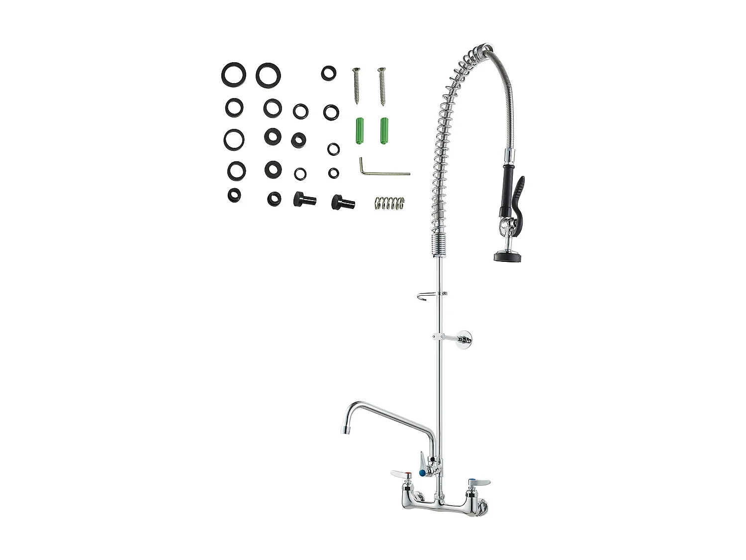Bateria Kuchenna, SucceBuy Komercyjna Bateria Ścienna do Zlewu Kuchennego ze Spryskiwaczem do Wstępnego Płukania, Wysokość 120 cm 4156995