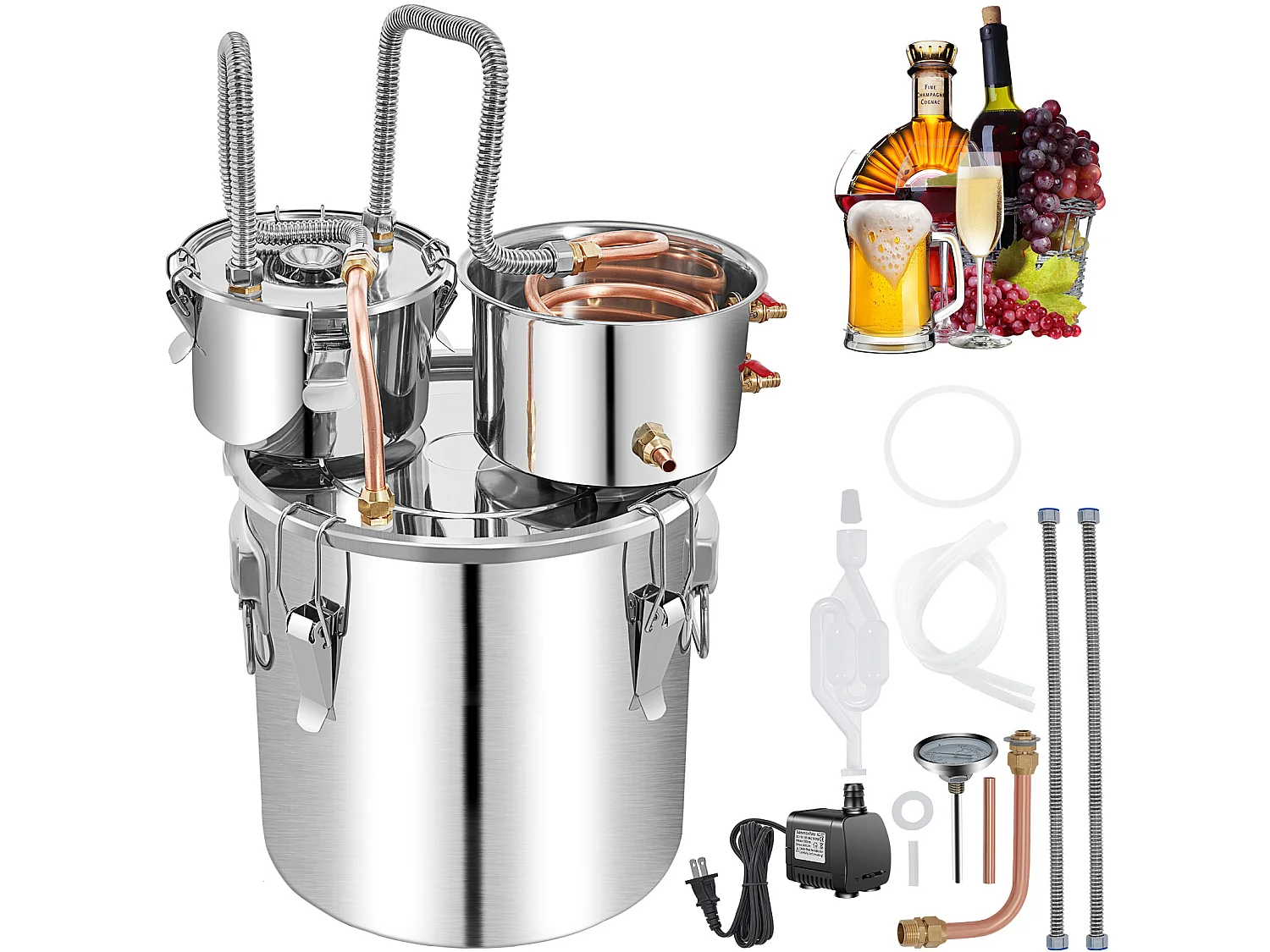 50L Still, Destylator Wody z Beczką Thumper i Pompą SucceBuy 4163843