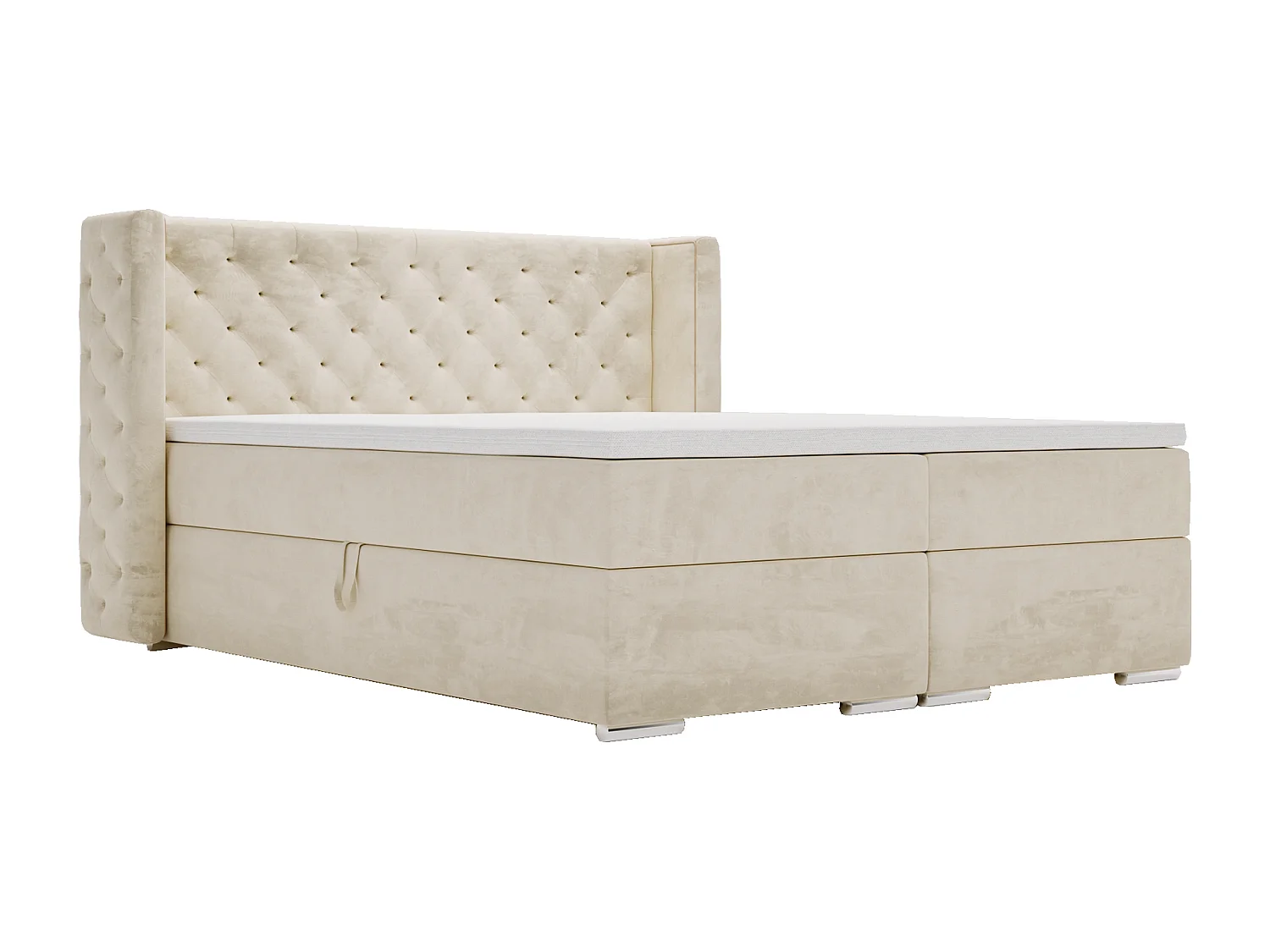 Łóżko kontynentalne Valencia Box 180x200 z topperem, materacem H3 i pojemnikiem, beżowe 4165647 - obrazek 1