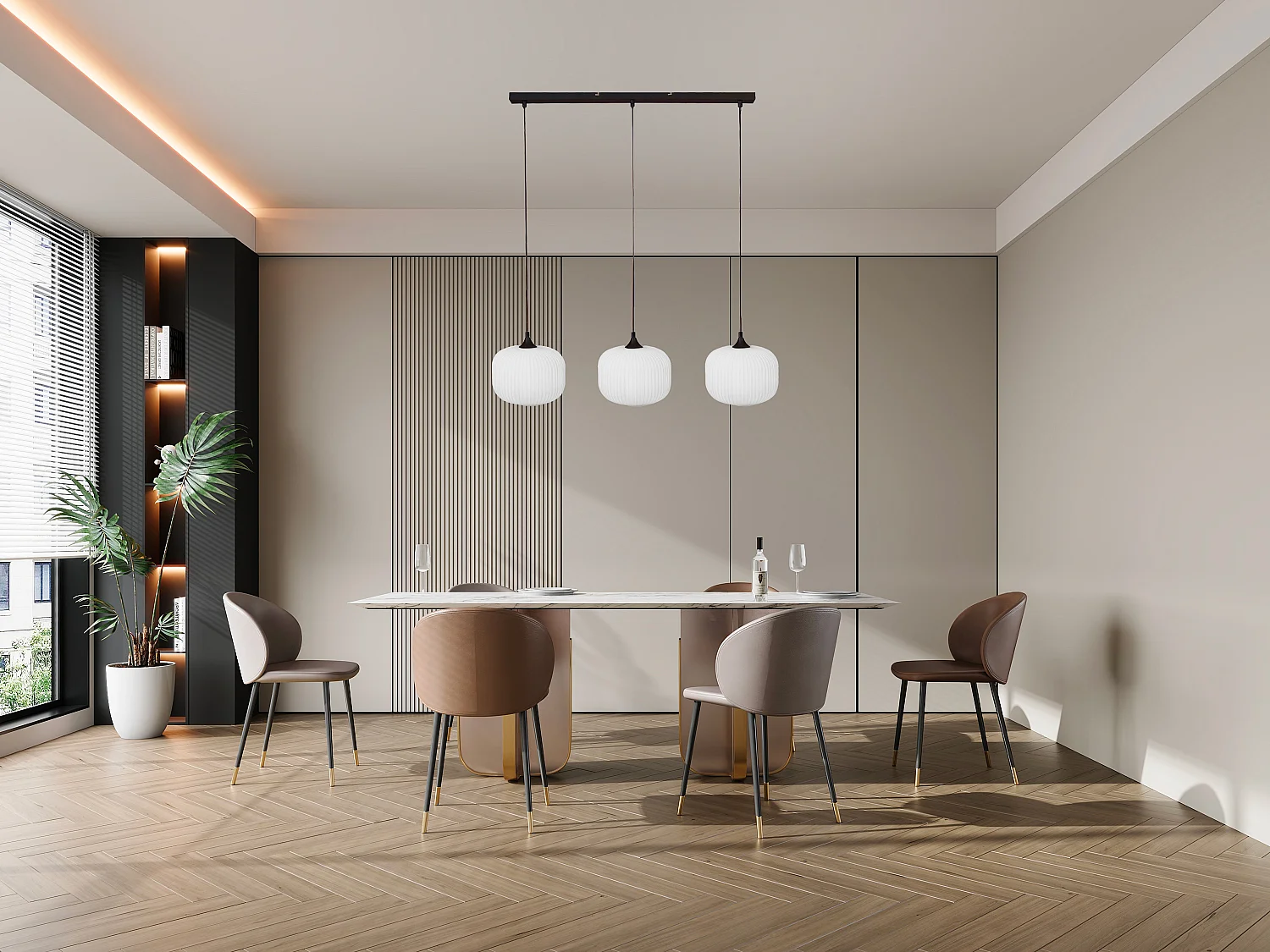 Lampa sufitowa ze szkła i metalu 3 klosze - szer. 99 x wys. 128 cm - Czarny i biały - GLENORA 3360086 - obrazek 1