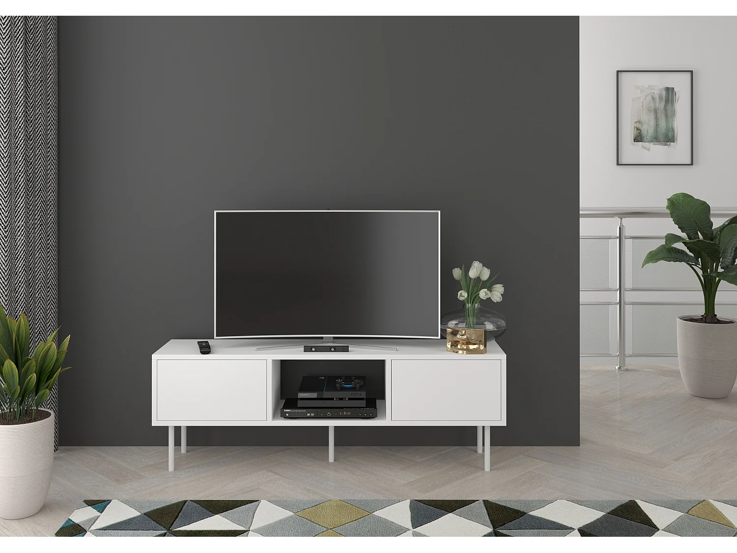 Biała nowoczesna komoda RTV Dancan MIRKA / szer. 130 cm 2741763