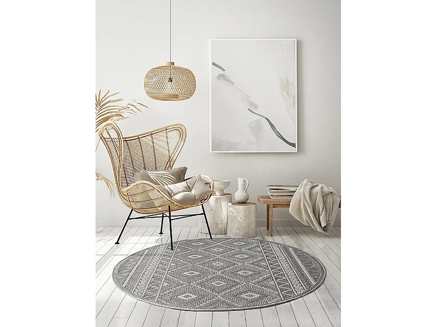 Dywan Zewnętrzny Wnętrze nowoczesny design – Szary – 120 cm Okrągły – CALGARY 4081108