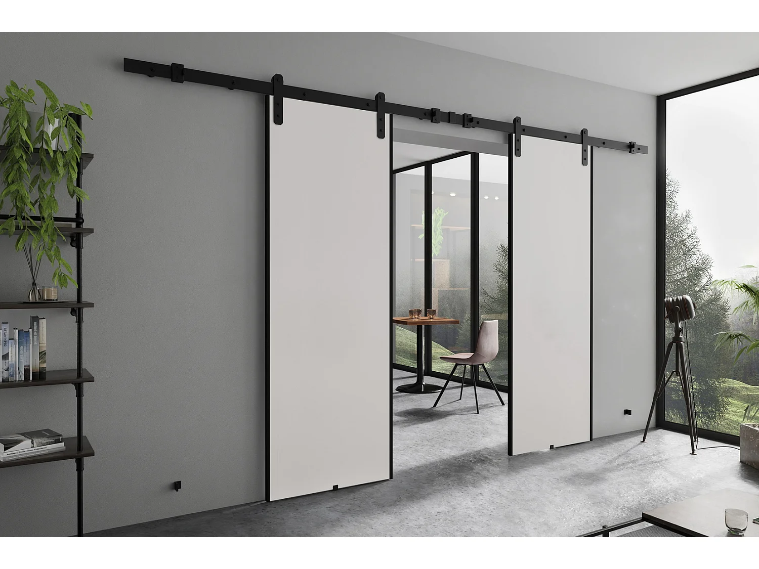 Emporius Drzwi przesuwne 150 cm Ares Duo - drzwi naścienne z systemem regulowanym oraz samodomykaczem - Biały 4200819 - obrazek 1