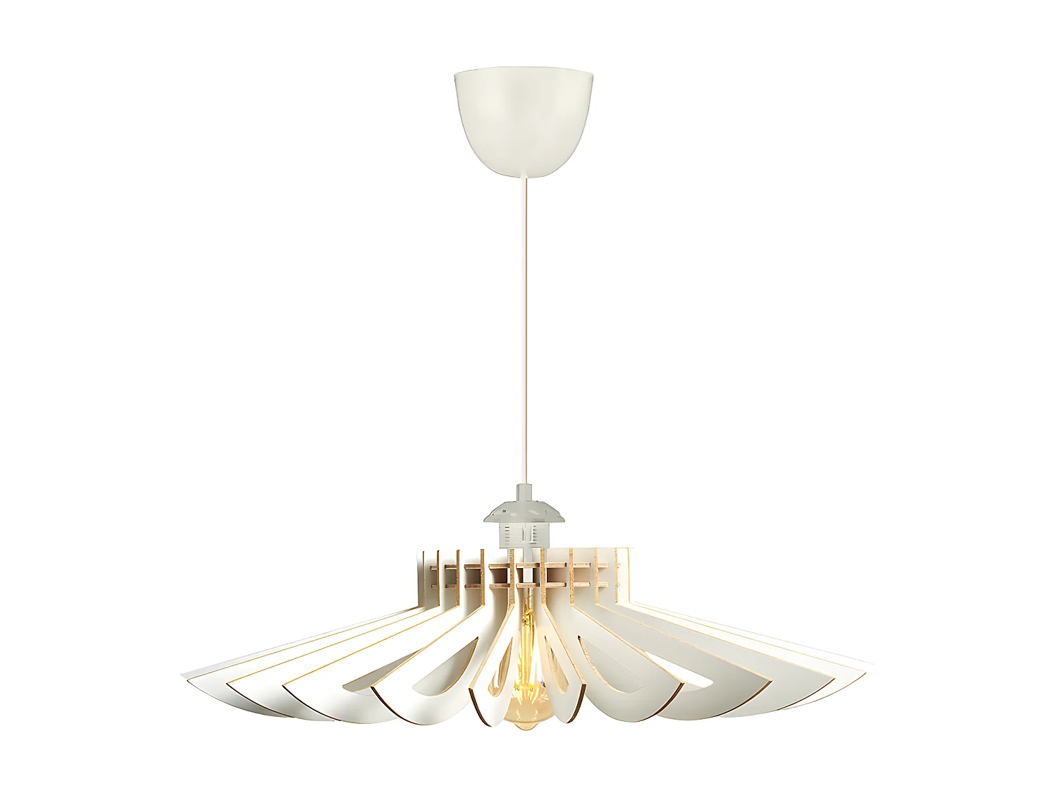 Ażurowa lampa wisząca z MDF – 68 × 50 cm (śr. × wys.) – kolor biały – FARITA 139395