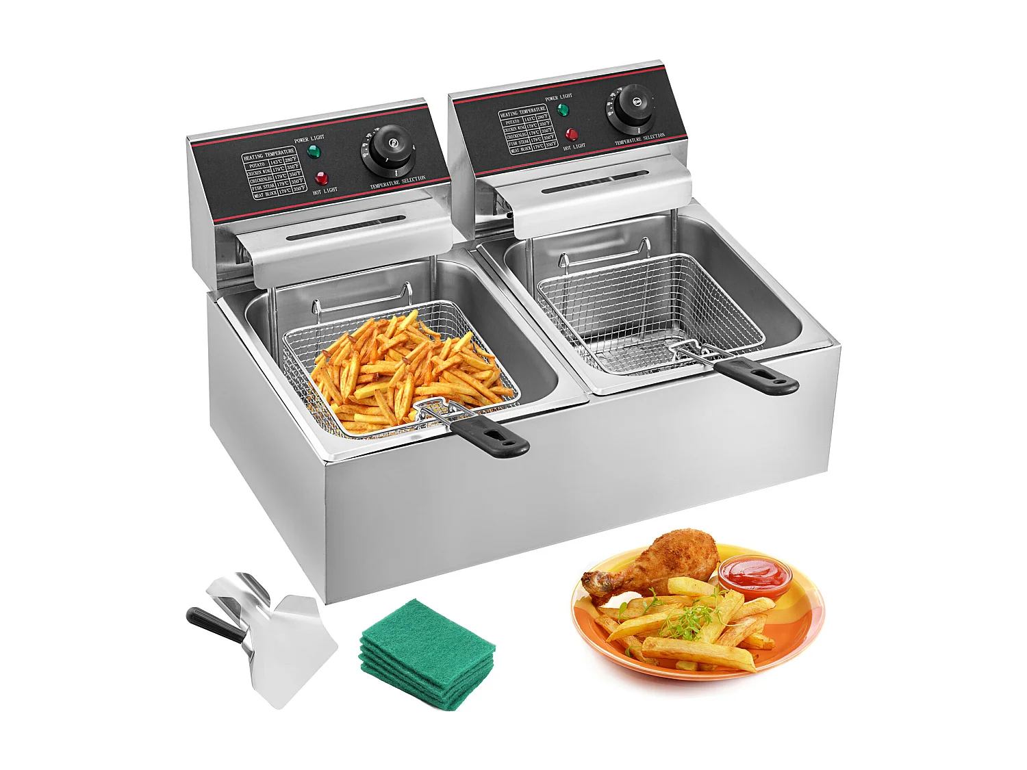 Frytarka SucceBuy 5000W 12L Handlowa Frytarka Elektryczna z Podwójnym Zbiornikiem ze Stali Nierdzewnej 4222837 - obrazek 1