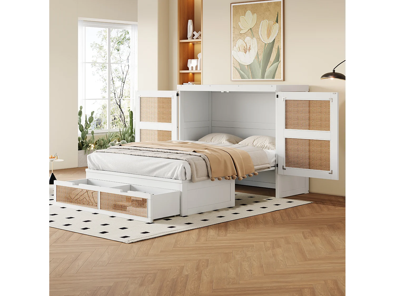 Łóżko Murphy’ego dla młodzieży – 140 x 200 cm – Łóżko ścienne z szufladami do przechowywania – Sosna + sklejka + MDF – białe 4257557