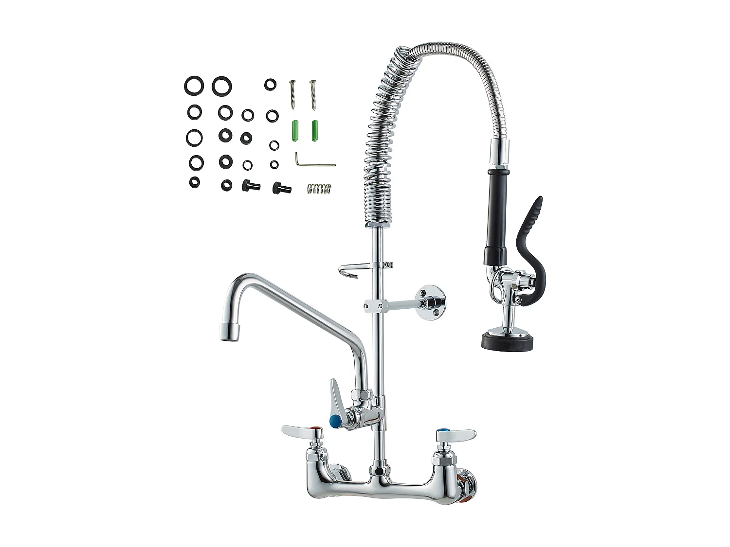 Bateria Kuchenna, SucceBuy Komercyjna Bateria Ścienna – Ze Spryskiwaczem do Płukania, 63.5 cm 4258901
