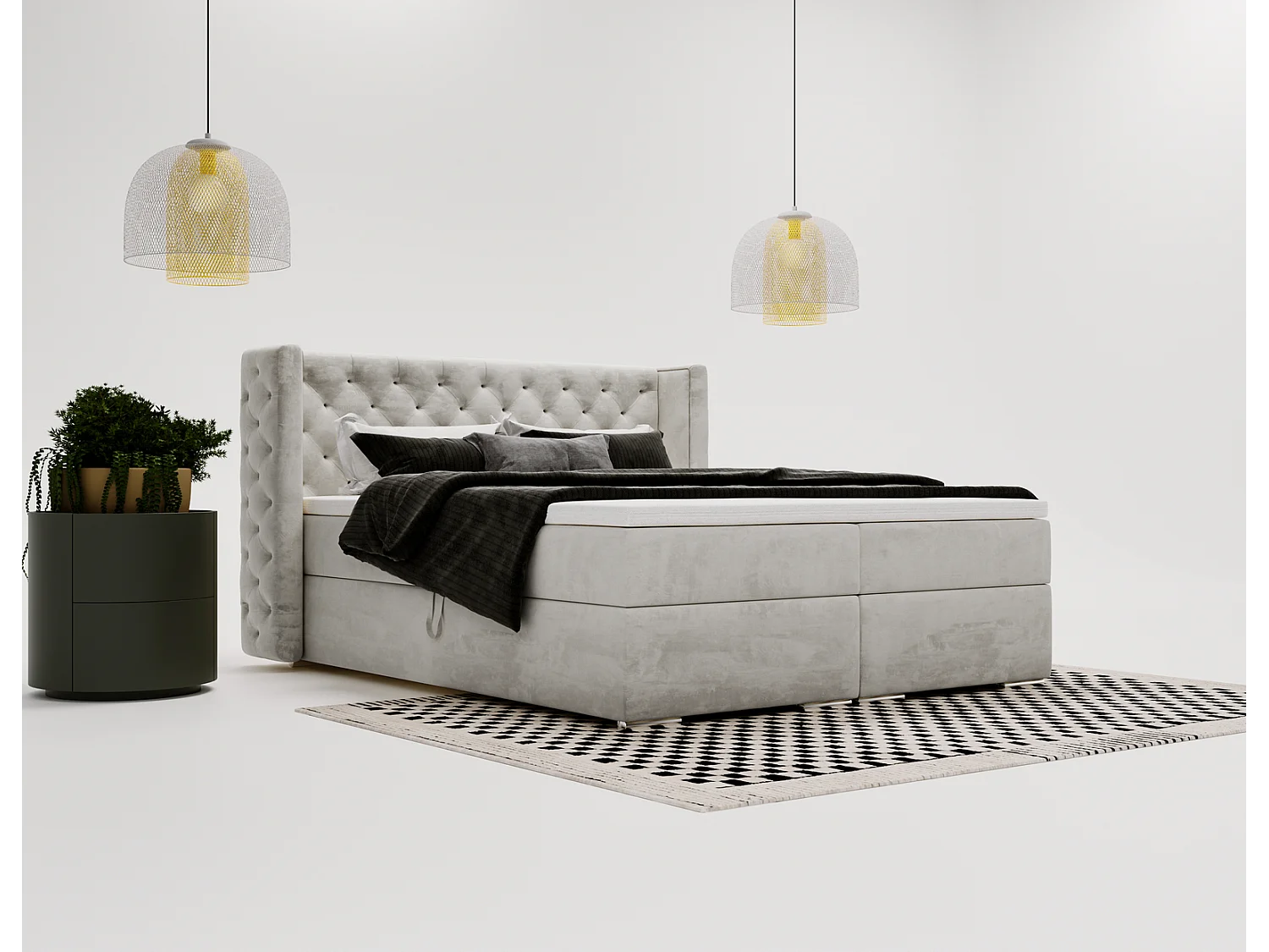 Łóżko kontynentalne Valencia Box 160x200 z topperem, materacem H3 i pojemnikiem, jasnoszare 4165642 - obrazek 1