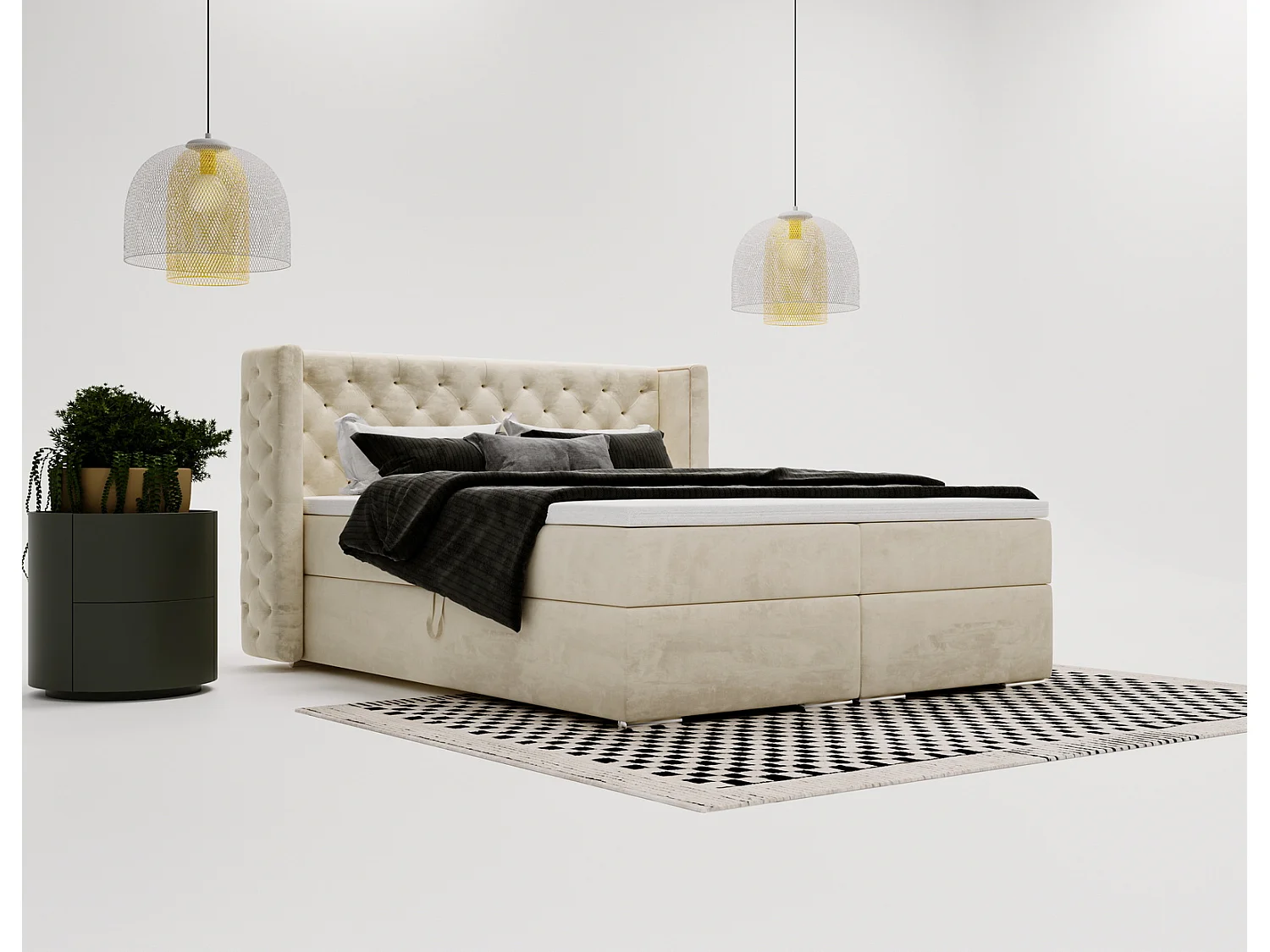 Łóżko kontynentalne Valencia Box 160x200 z topperem, materacem H3 i pojemnikiem, beżowe 4165645 - obrazek 1