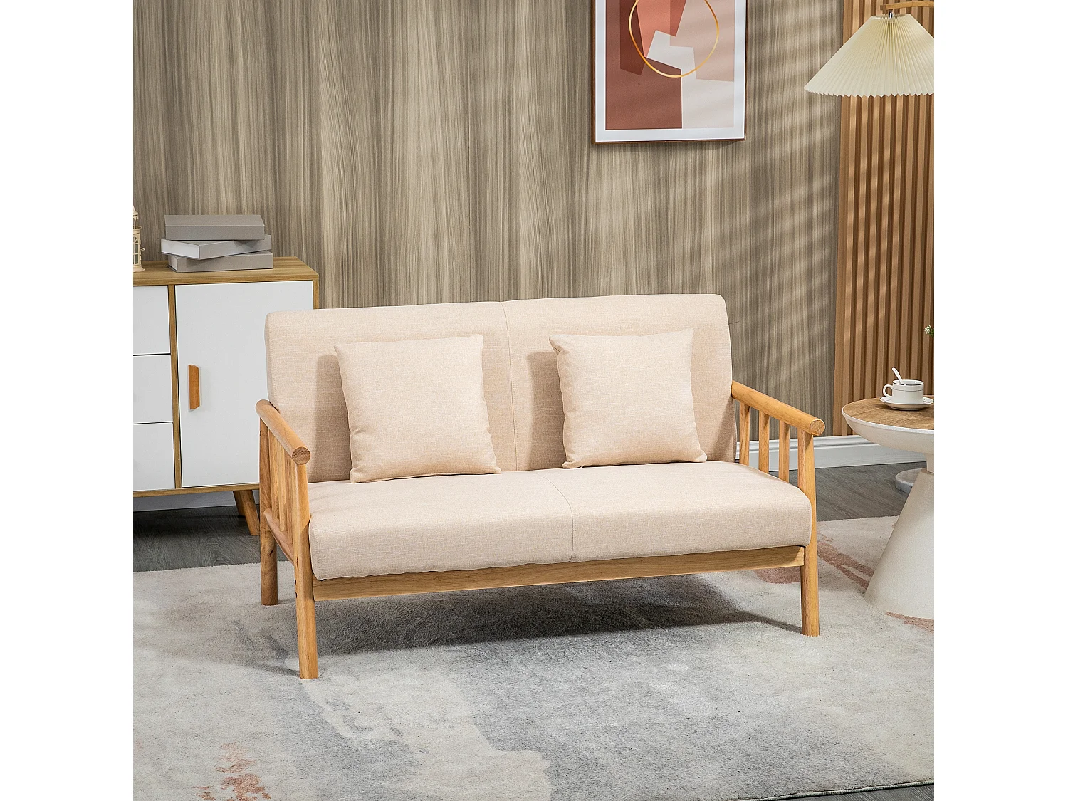 Beżowa sofa 2-osobowa - Sofa z podłokietnikami i poduszkami - do sypialni i salonu 4295003 - obrazek 1