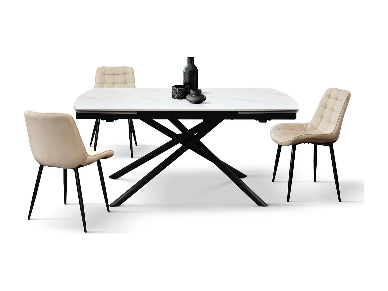 Biały stół ceramiczny, czarna metalowa podstawa, rozkładany 160×90-240×90 cm – BONIFACIO 4299864