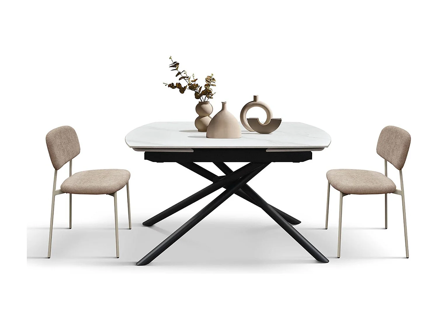 Biały stół ceramiczny, czarna metalowa podstawa, rozkładany 120×88-180×88 cm – BONIFACIO 4299860