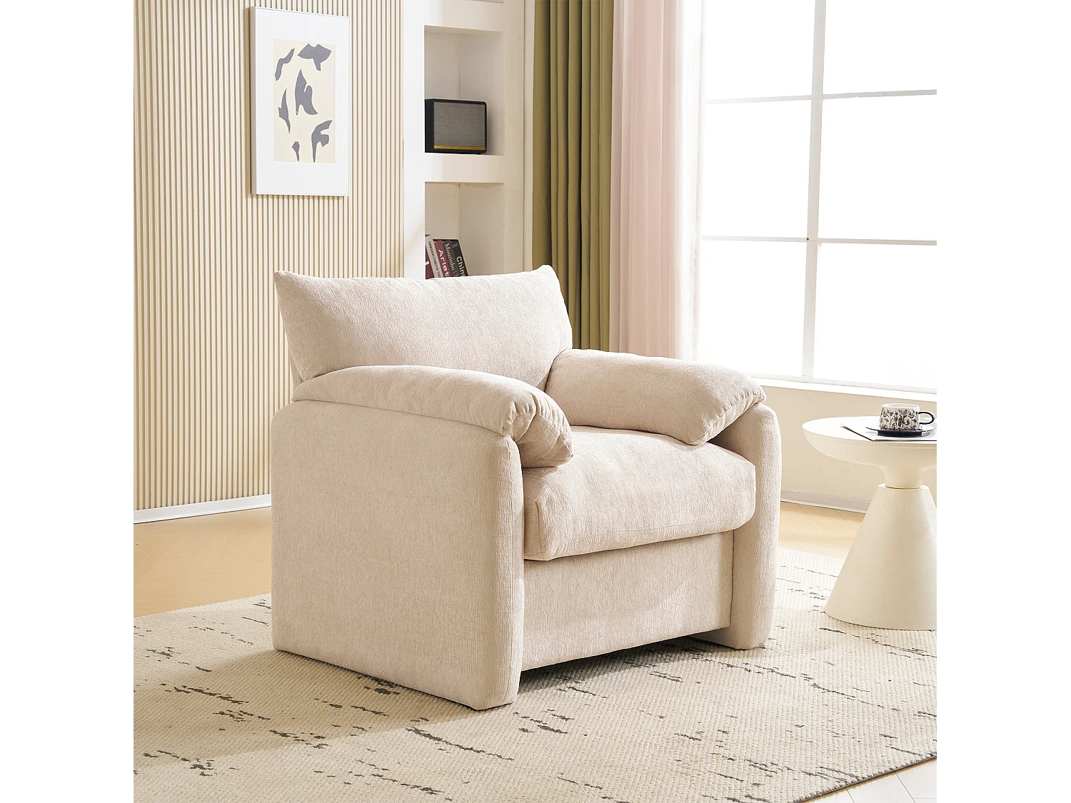Beżowa sofa prosta - Sofa z podłokietnikami i oparciem - Chenille - do salonu i Sypialnia 4304428 - obrazek 1
