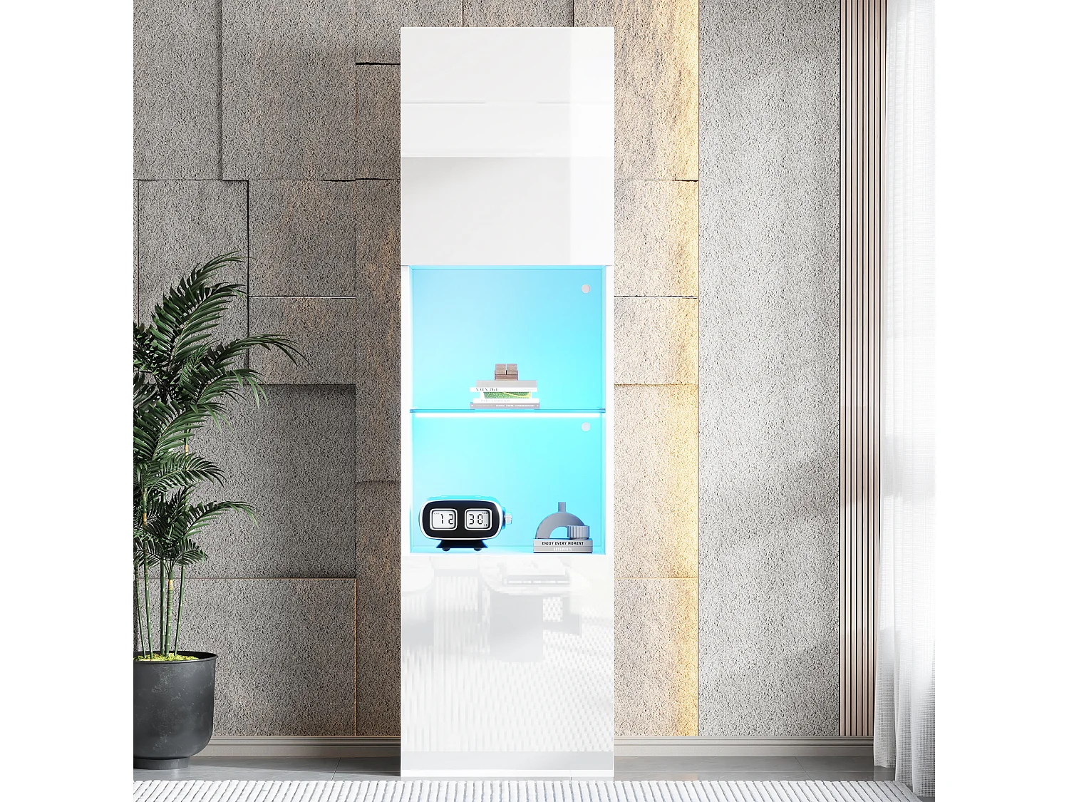 Biała witryna z oświetleniem LED, 45x35x160 cm, 1 półka i 2 drzwi, do salonów i biur 4316568 - obrazek 1