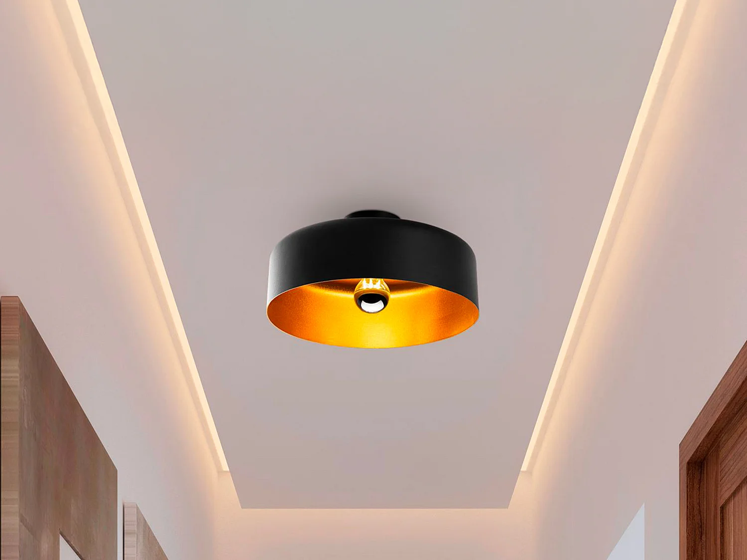 Lampa sufitowa z metalu – czarne wykończenie, złote wnętrze – wys. 18 × śr. 35 cm – AVENO 4169683