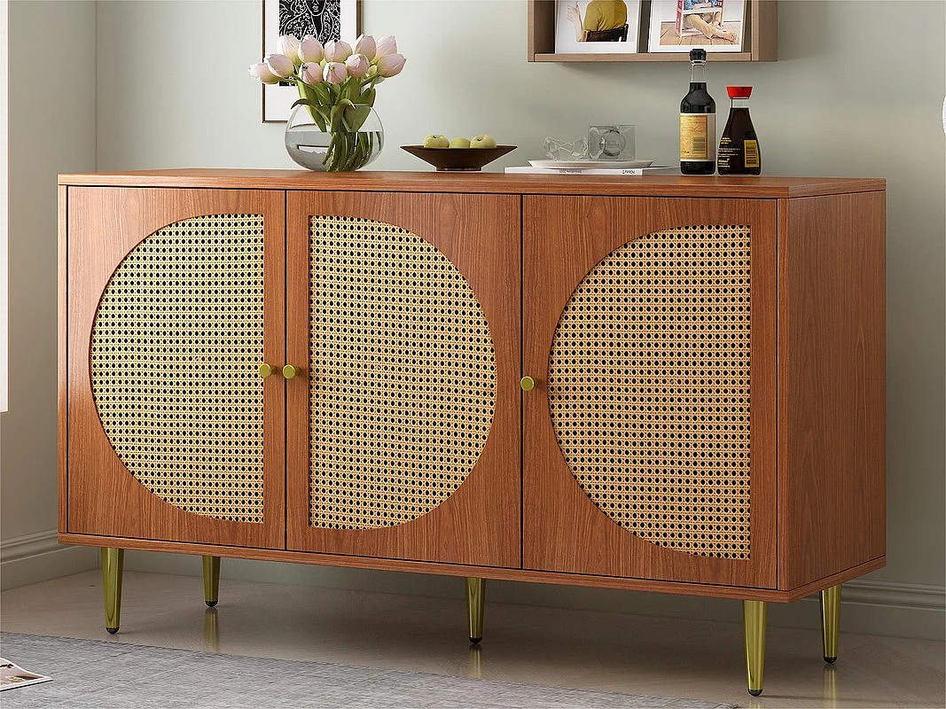 Barek rattanowy z metalowymi uchwytami – 3 drzwi – Ciemny naturalny 1543943