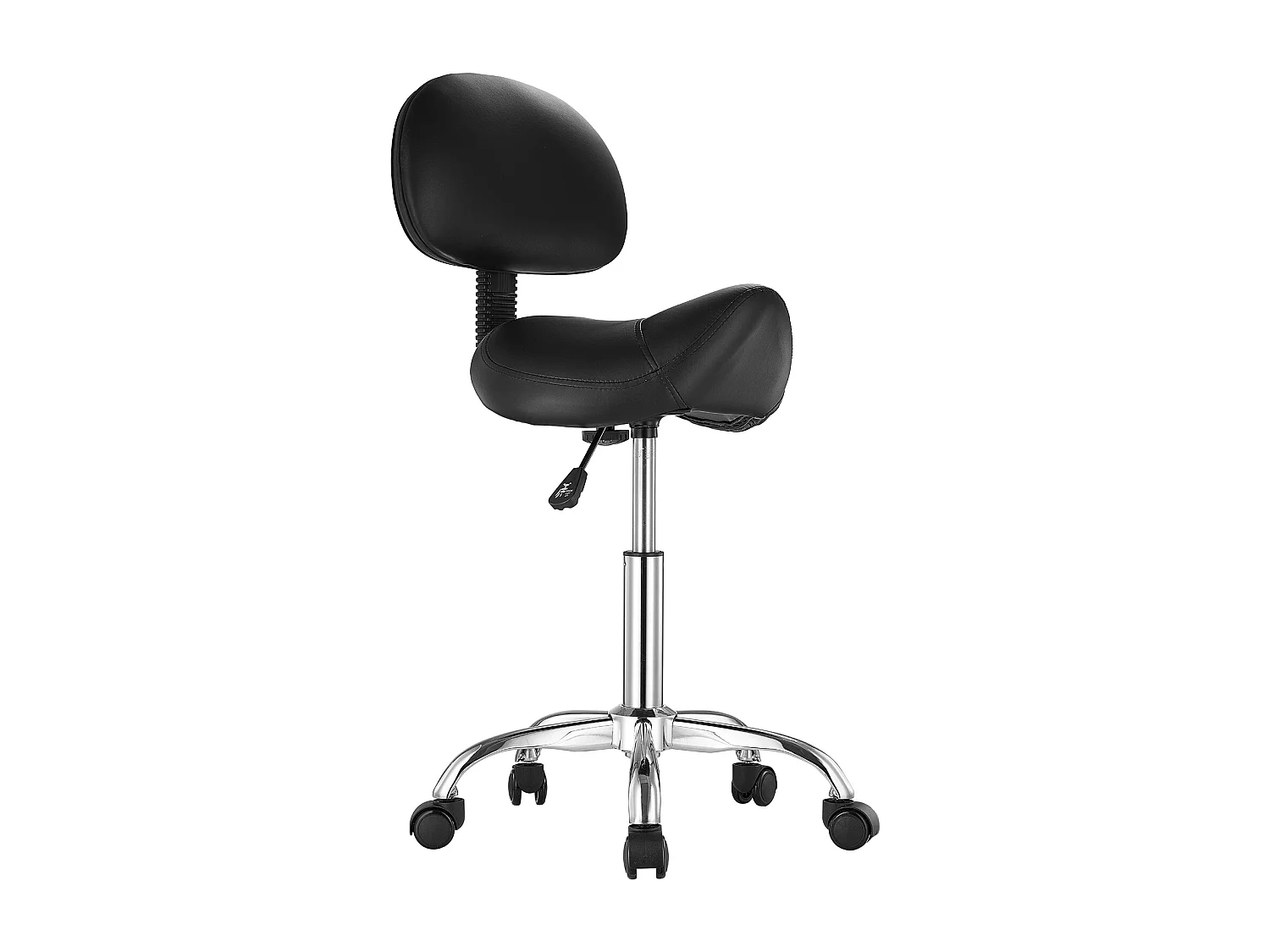 Ergonomiczny Taboret Siodłowy, SucceBuy Taboret Siodłowy z Oparciem, Skóra PU, Regulowana Wysokość, Czarny 4169189 - obrazek 1