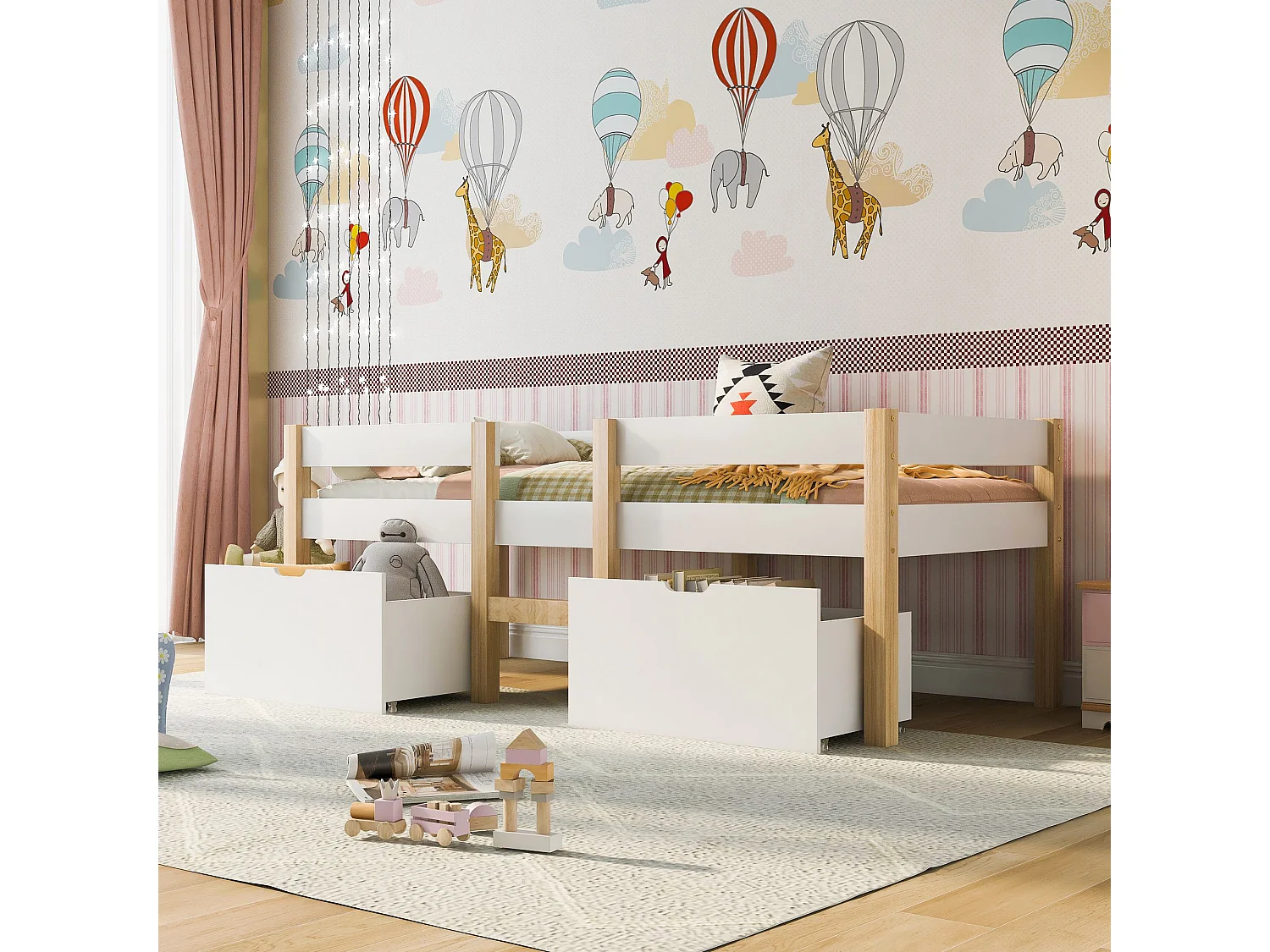 Łóżko dziecięce 90x200 cm - Łóżko pojedyncze z 2 szufladami i drabinką - białe drewno - bez materaca 4404800 - obrazek 1