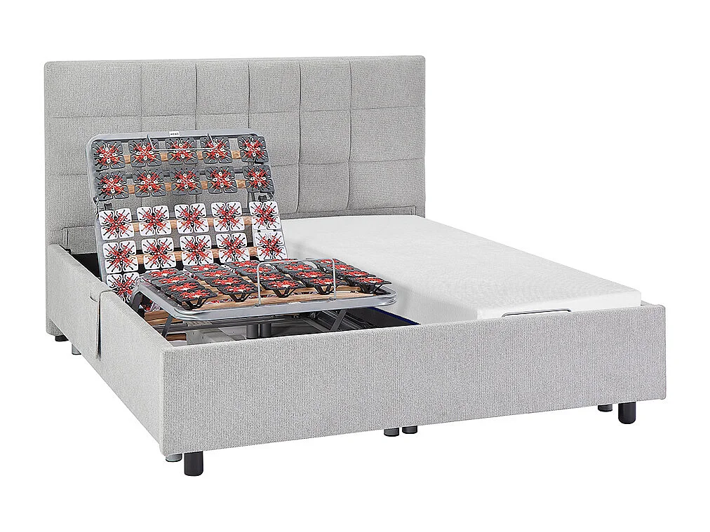 Łóżko elektryczne relaksacyjne dekoracyjne płytkowe + materac z pamięcią kształtu - 2 x 70 x 190 cm - Tkanina - Szary - EREGA marki YSMÉE 3442728 - obrazek 1