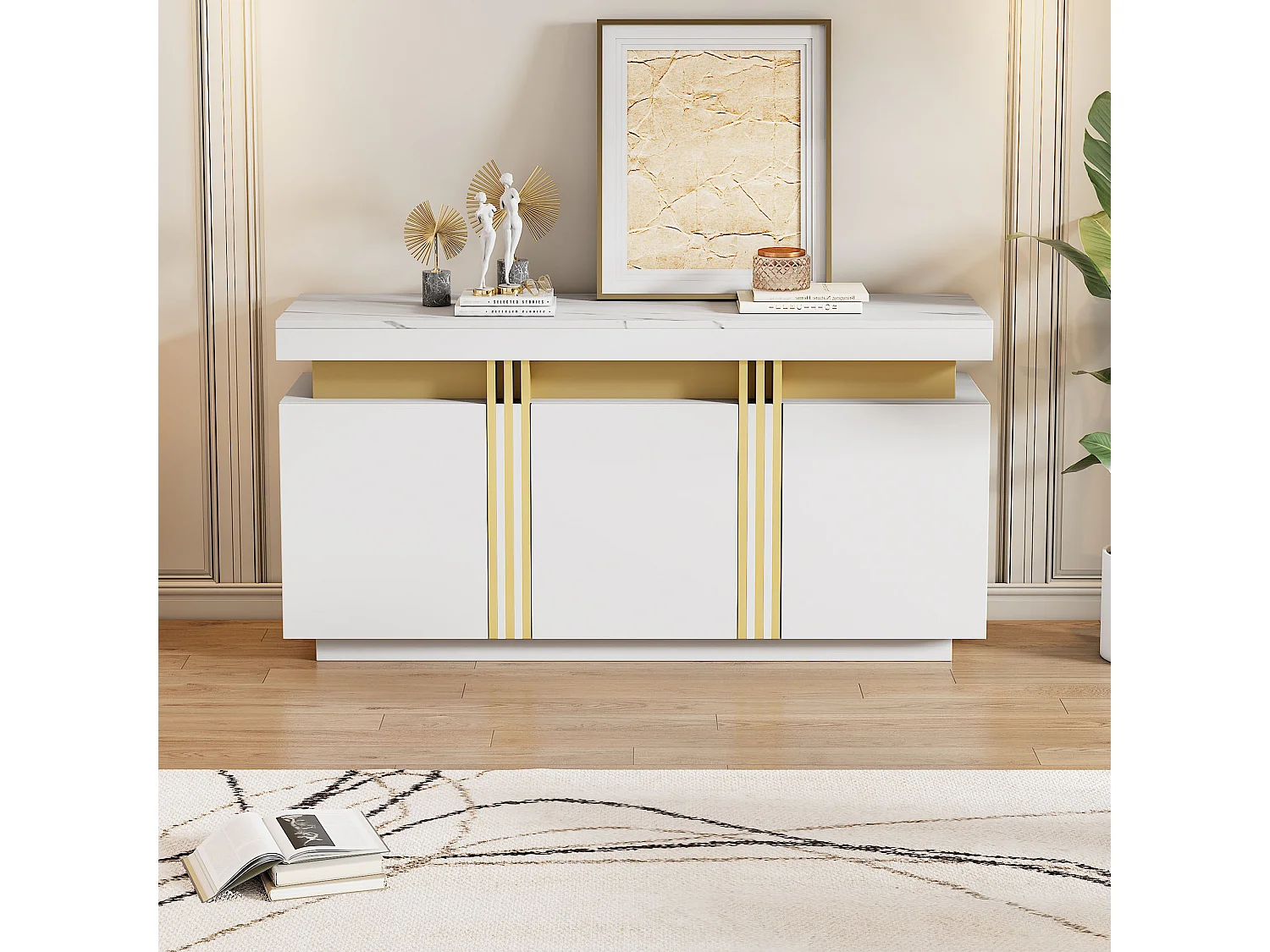 Biała komoda z 3 drzwiami i regulowanymi półkami – idealna do salonu i jadalni 4429684 - obrazek 1