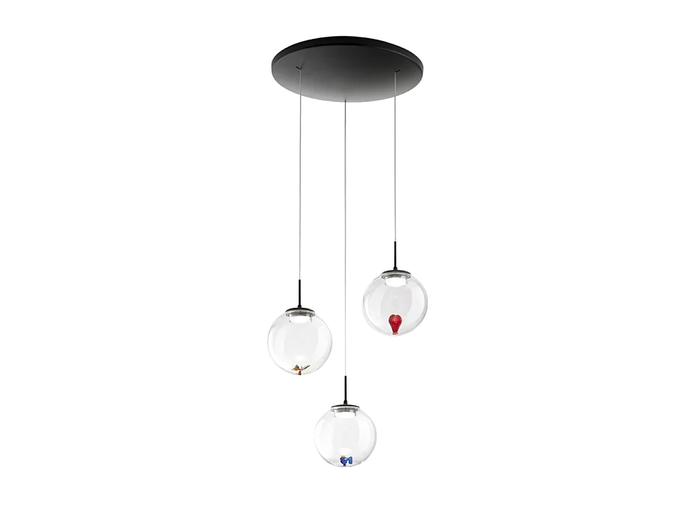Ariel – 3-punktowa okrągła lampa wisząca o kształcie Fabas Luce – 21W ściemnialna dioda LED – Przezroczysta okrągła rozeta sufitowa o średnicy 35 cm 4540010