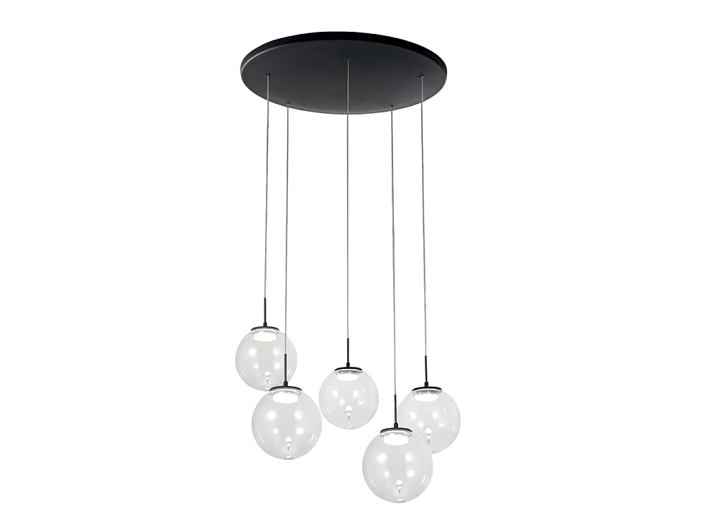 Ariel – Fabas Luce 5-lampowa okrągła lampa wisząca – 35W ściemnialna dioda LED – Przezroczysta okrągła rozeta sufitowa śr. 50 cm 4540019