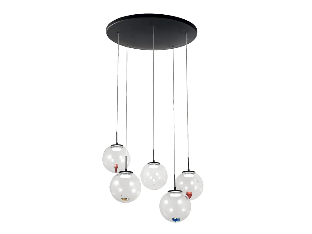 Ariel – 5-punktowa okrągła lampa wisząca o kształcie Fabas Luce – 35W ściemnialna dioda LED – Przezroczysta okrągła rozeta sufitowa o średnicy 50 cm 4540037