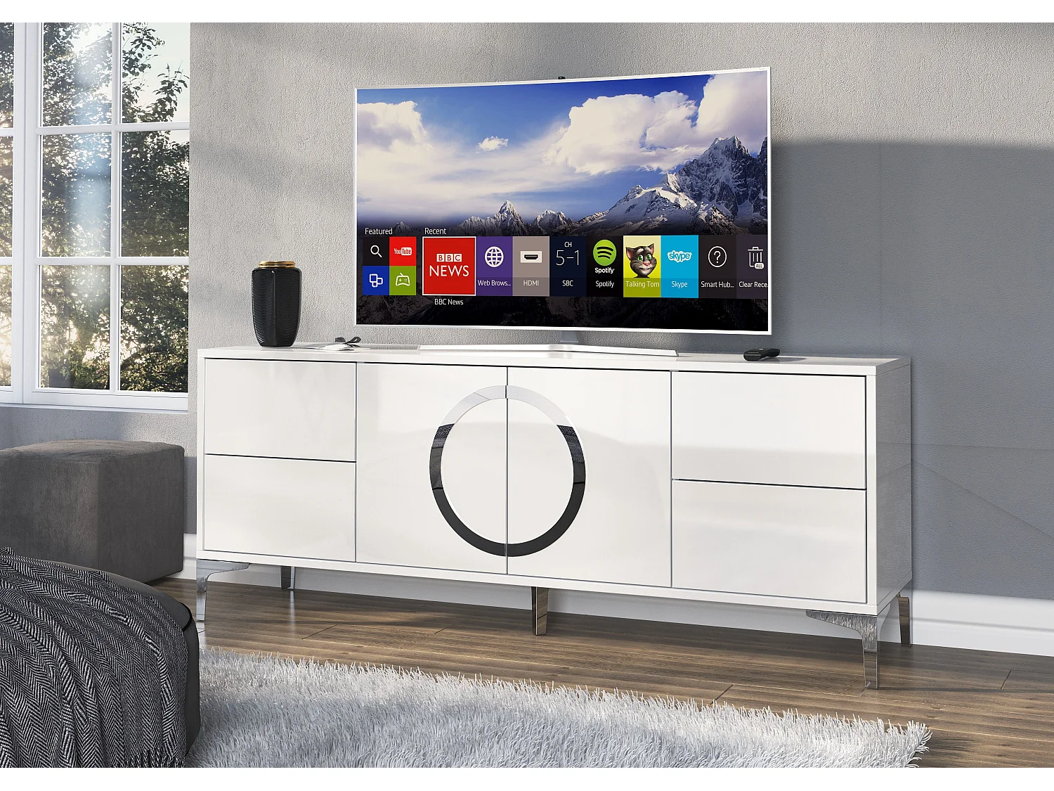 Biała nowoczesna komoda RTV Dancan EVA / połysk 2741761