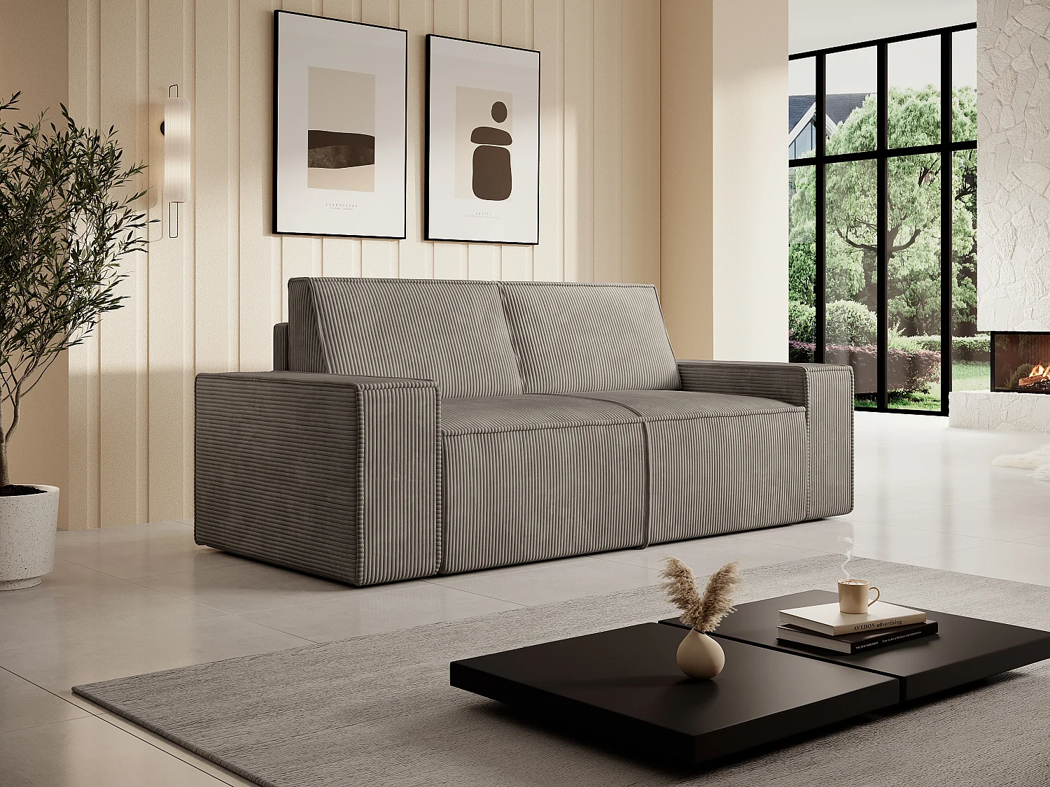 Kanapa 2-osobowa z sztruksowego weluru w kolorze taupe AMELIA 4211060 - obrazek 1