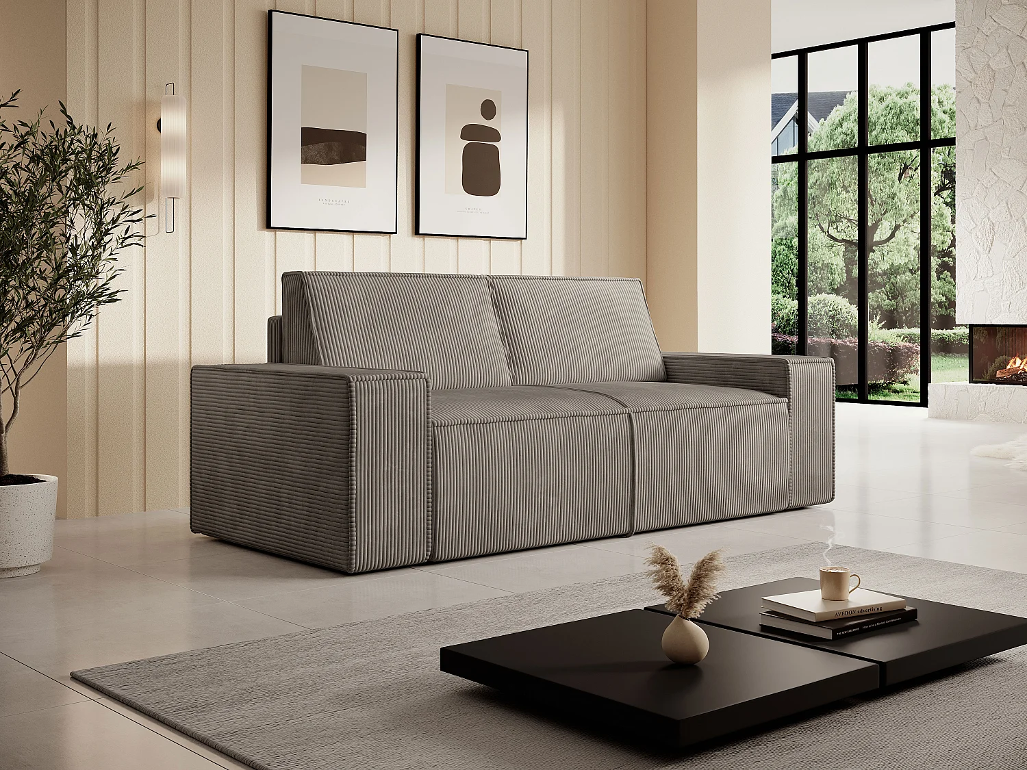 Kanapa 3-osobowa z sztruksu w kolorze taupe AMELIA 4211062 - obrazek 1